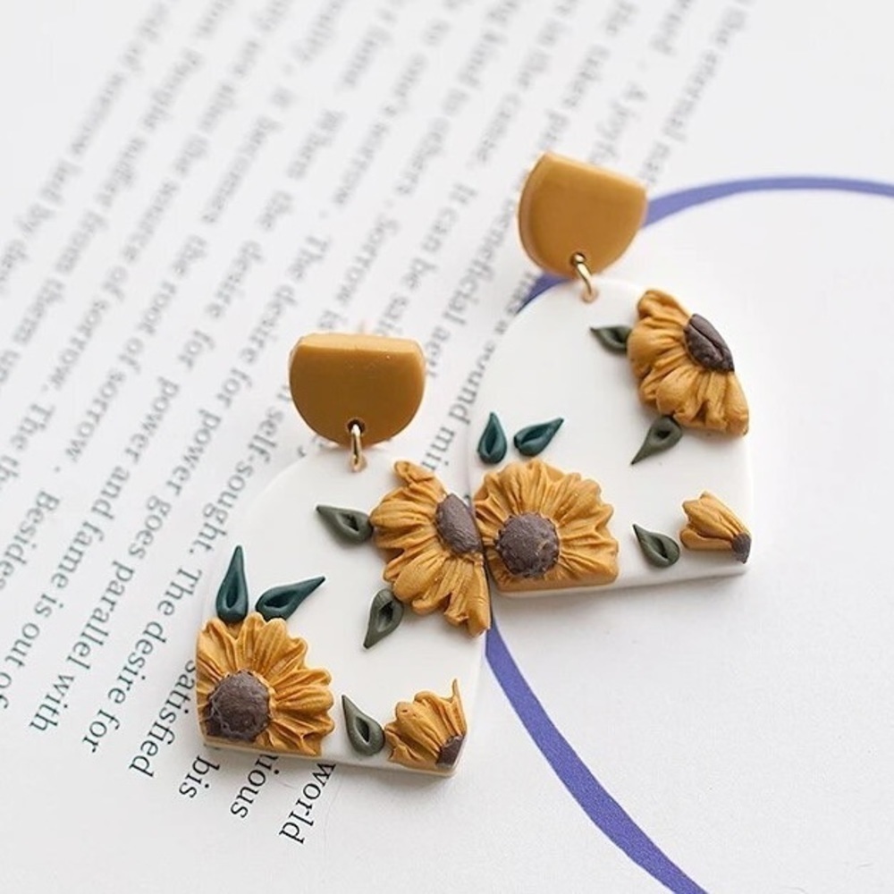 summer polymer clay sunflower earrings, boho handmade earrings, mothers day gift